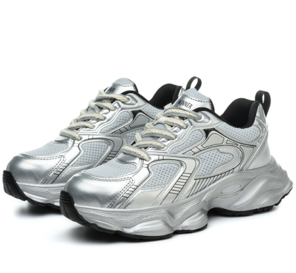 Thick-soled silver dad shoes for women, new Spring 2025 women's shoes, bestsellers for height-increasing sports, plastic steel head dad shoes (Copy) - Image 3