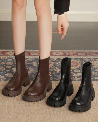 Thick-soled Dr. Martens boots for women exude a high-end vibe. Korean nude boots are versatile. Thick-soled slim boots for women. Short boots for women - Image 2
